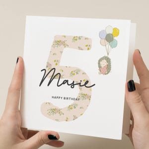 Carte de 5e anniversaire pour fille, fille, nièce, petite-fille, carte de cinquième anniversaire, carte d'anniversaire florale, carte personnalisée