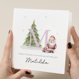 Carte de Noël personnalisée pour enfant - initiale rose - carte de Noël pour fille - carte de Noël pour enfant - cadeau de Noël pour enfant - pour elle