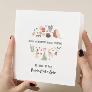 Carte de Noël famille de trois, carte de Noël pour nouveau bébé, première carte de Noël de bébé - carte spéciale amis - carte de premier Noël