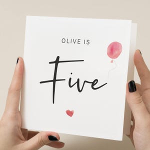 Carte de 5e anniversaire fille, carte d'anniversaire de cinq filles, carte de cinquième anniversaire personnalisée pour fille, petite-fille, carte de 5e anniversaire pour nièce