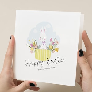 Carte de lapin de Pâques - voeux de Pâques en famille personnalisés, jolie carte personnalisée pour enfants et adultes, cadeau de printemps parfait