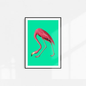 Pink Flamingo Print, Flamingo Print, Tropical Print, Flamingo Poster, Flamingo Art, Wall Art, Vintage, Summer Print, Pink Green Print image 2