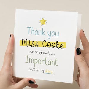 Carte de remerciement pour professeur, carte de professeur personnalisée, remerciement personnalisé, cadeau de départ pour professeur, carte de remerciement pour professeur