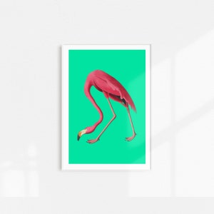 Pink Flamingo Print, Flamingo Print, Tropical Print, Flamingo Poster, Flamingo Art, Wall Art, Vintage, Summer Print, Pink Green Print image 3