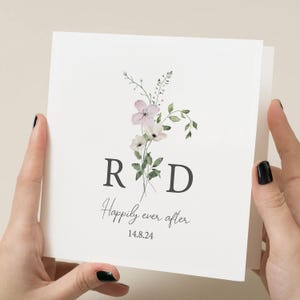 de mariage personnalisée pour jeunes mariés | Carte de mariage monogramme feuillage | Carte de mariage | Carte de félicitations | Carte de fiançailles