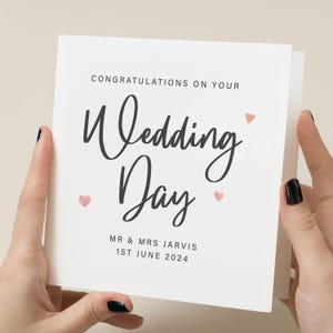 Carte de mariage personnalisée, Le jour de votre mariage, Carte de félicitations de mariage, Carte de joyeux mariage, Cadeau de mariage