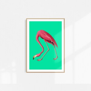 Pink Flamingo Print, Flamingo Print, Tropical Print, Flamingo Poster, Flamingo Art, Wall Art, Vintage, Summer Print, Pink Green Print image 1