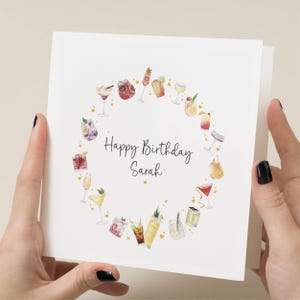 Carte d'anniversaire cocktail personnalisée - Carte personnalisée pour elle, cadeau parfait pour une soeur, un ami ou une tante