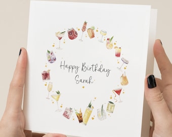 Carte d'anniversaire cocktail personnalisée - Carte personnalisée pour elle, cadeau parfait pour une soeur, un ami ou une tante