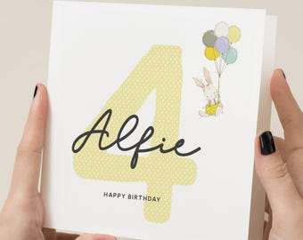 Carte de 4e anniversaire pour garçon, fils, neveu, petit-fils, carte de quatrième anniversaire, jolie carte d'anniversaire, carte personnalisée