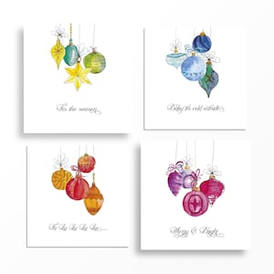 Lot de 4 cartes de Noël, design individuel - Carte de Noël - Cartes de Noël lumineuses - Citations de Noël - Noël moderne