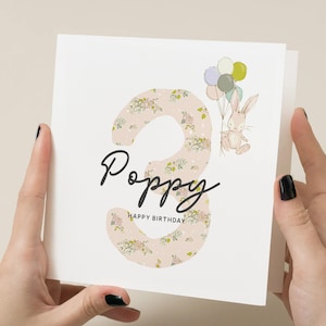 3rd Birthday Card For Girl, Daughter, Niece, Granddaughter, Third Birthday Card, Floral Birthday Card, Personalised Card