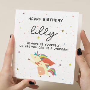 Carte d'anniversaire personnalisée de licorne, carte de licorne de tout âge, anniversaire de licorne, toutes les cartes pour fille, petite-fille, nièce, soeur