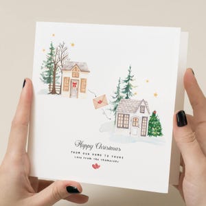 De chez nous à la vôtre Carte de Noël, carte de Noël des voisins - carte de couple - carte spéciale amis - carte de Noël Across the Miles