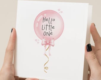 New Baby Girl Card – Hello Little One Balloon Design