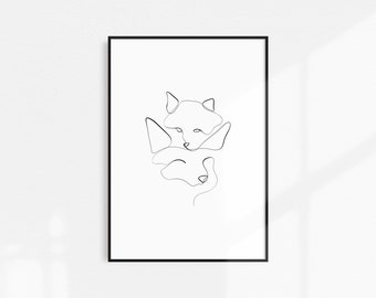 Fox Line Drawing, Line Drawing, Single Line Drawing, Line Drawing Art, Picasso Line Drawing, Animal Wall Art Animal Line Drawing