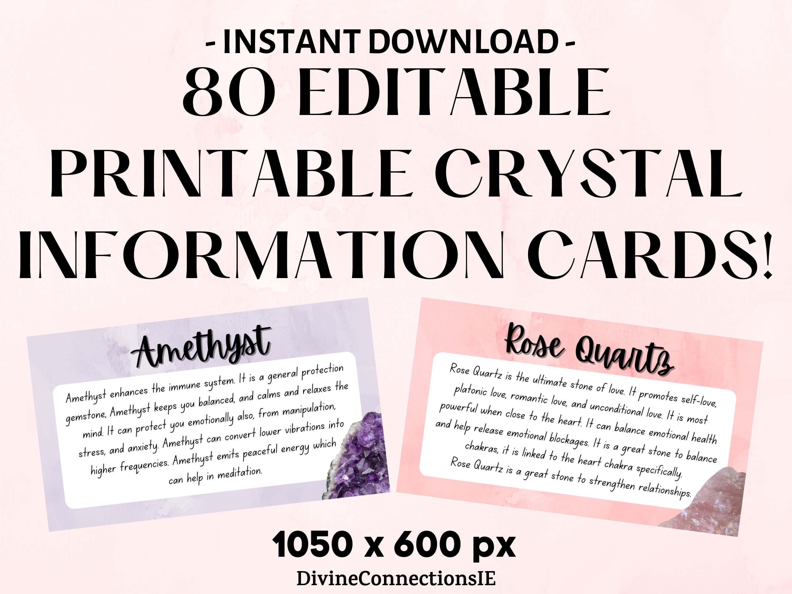 Rose Quartz Printable Cards Meaning Properties Benefits Grieving Crystals  Stone DOWNLOAD 