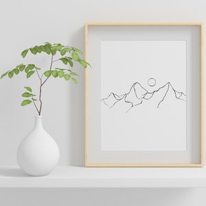 Minimalist Mountain Wall Art, Simple Line Art of Mountain Range, Mountain Line Art, Nordic Mountain Wall Décor, Mountain Poster