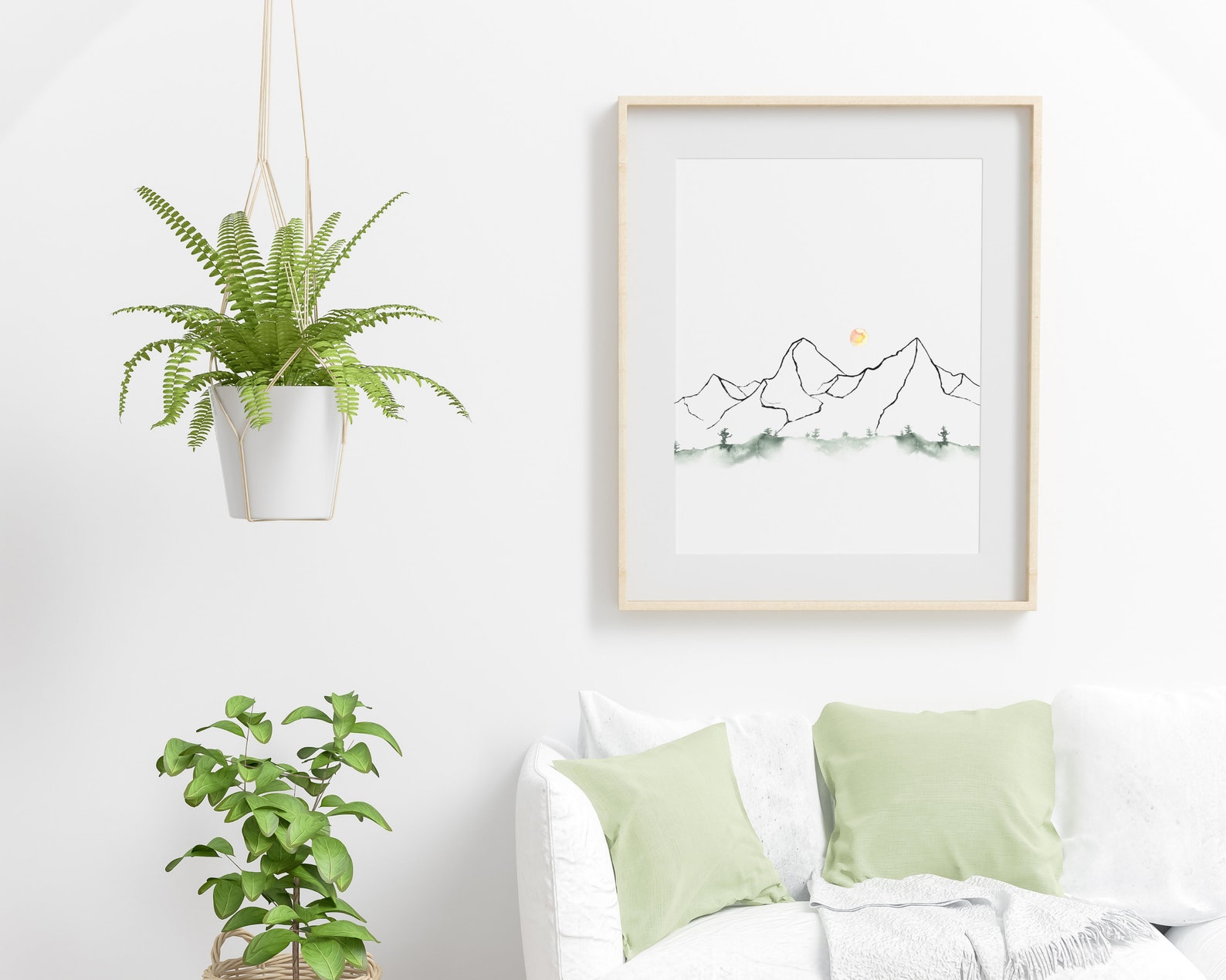 Minimalist Mountain Wall Art, Simple Line Art of Mountain Range