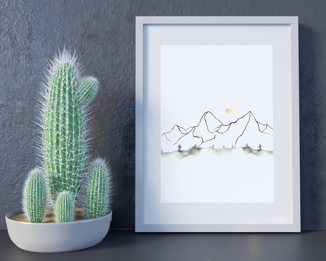 Minimalist Mountain Wall Art Simple Line Art of Mountain Etsy