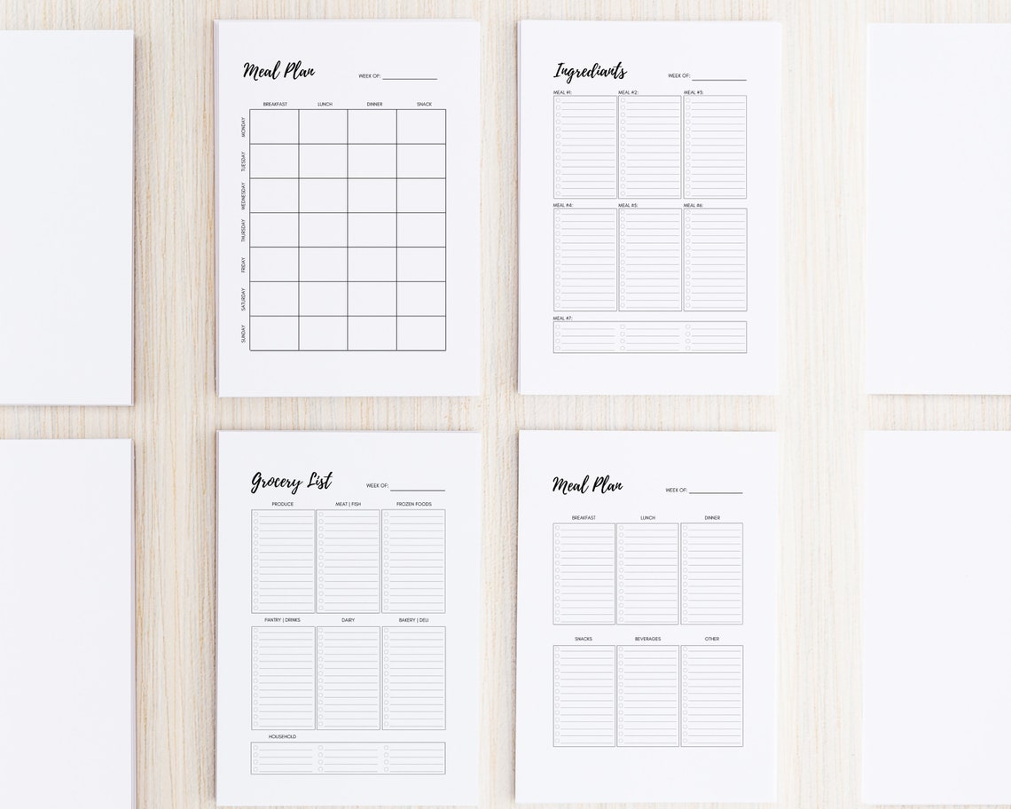 Printable Meal Planner and Grocery List, PDF Meal Plans and Shopping ...