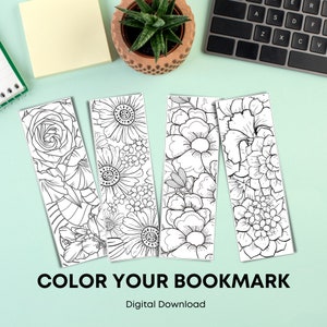 DIY Floral Bookmark Set, Printable Coloring Bookmark, Creative Flower Bookmarkers to customize or personalize, for kids, men and woman
