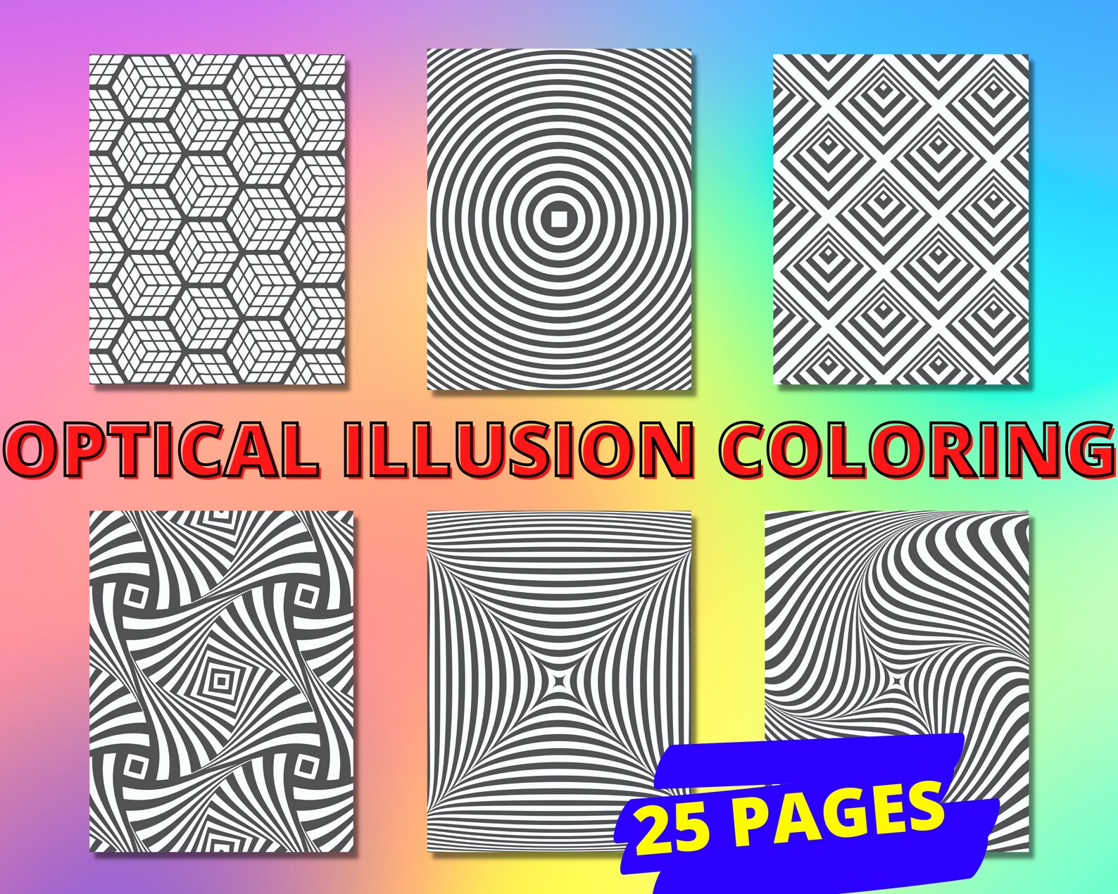 Adult Coloring Pages Optical Illusion Art Print Art Therapy - Etsy