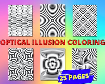 Adult Coloring Pages, Optical Illusion Art Print, Art Therapy Coloring Book, Printable PDF Coloring Sheets, Digital/Instant Download