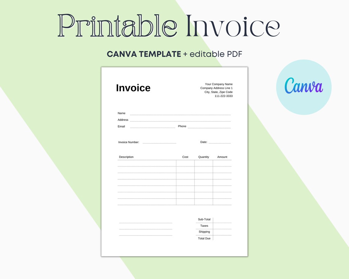 Printable Invoice Template Business Invoice Editable - Etsy