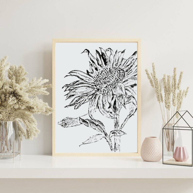 Sunflower Art Printable, Sunflower Decor Wall, Botanical Wall Art ...