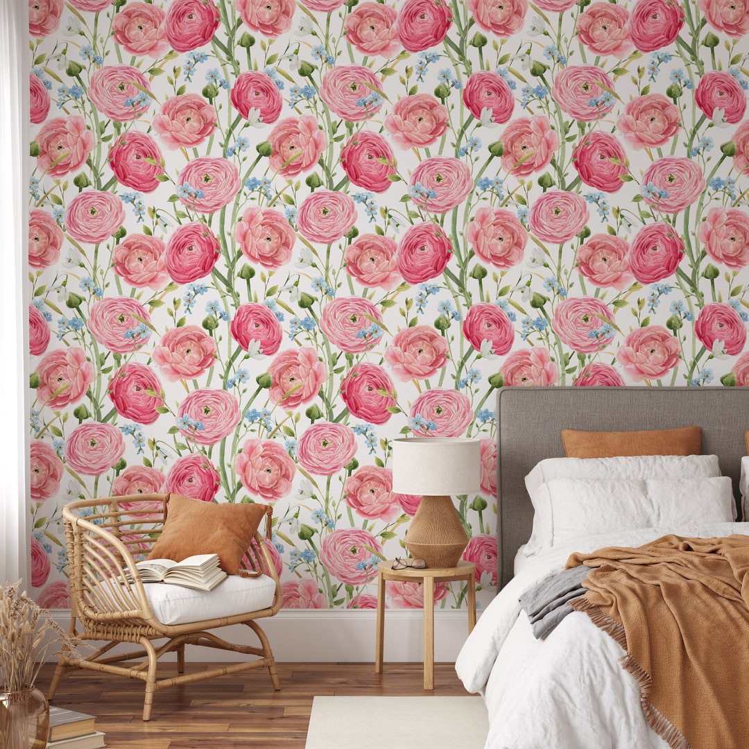 Wallpaper Mural Peel and Stick Wallpaper Pink Wallpaper - Etsy
