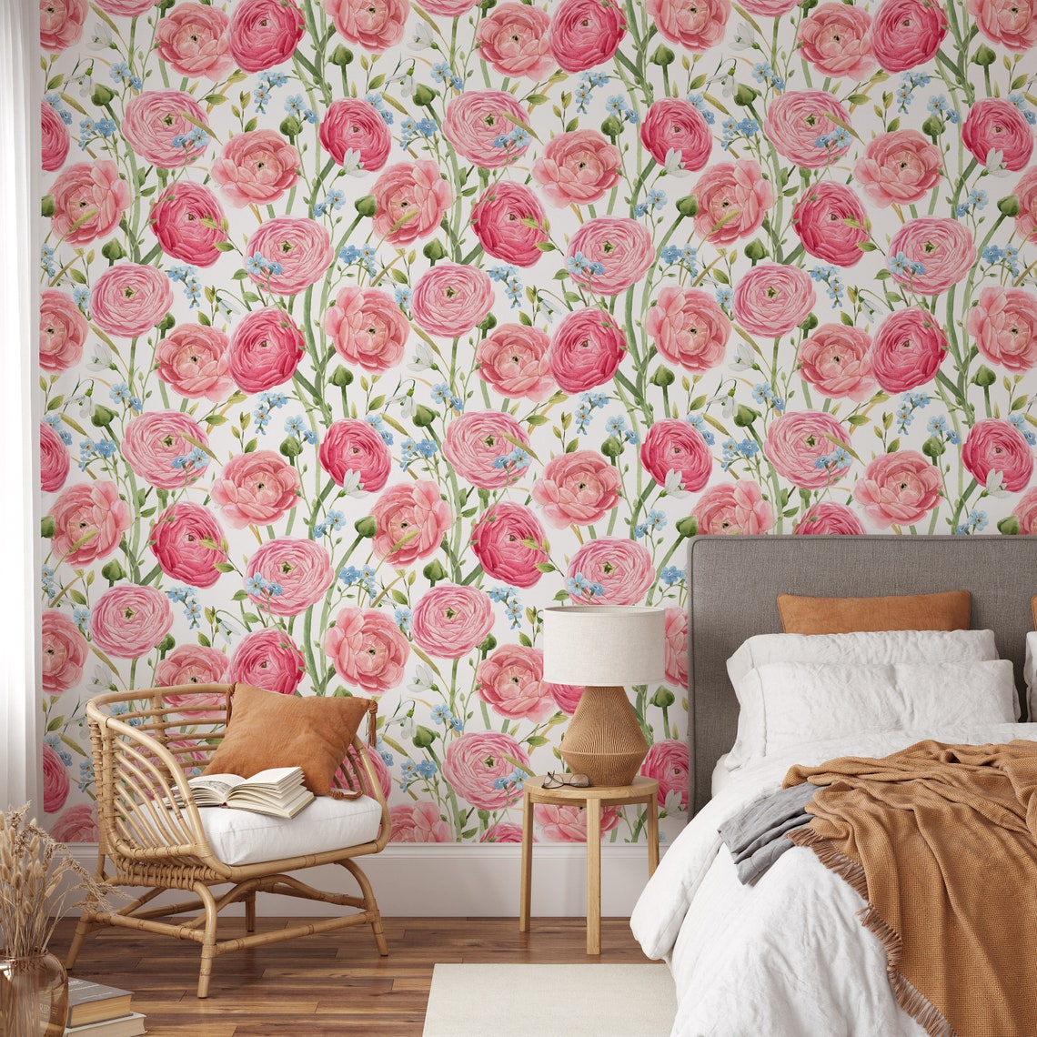 Wallpaper Mural Peel and Stick Wallpaper Pink Wallpaper - Etsy