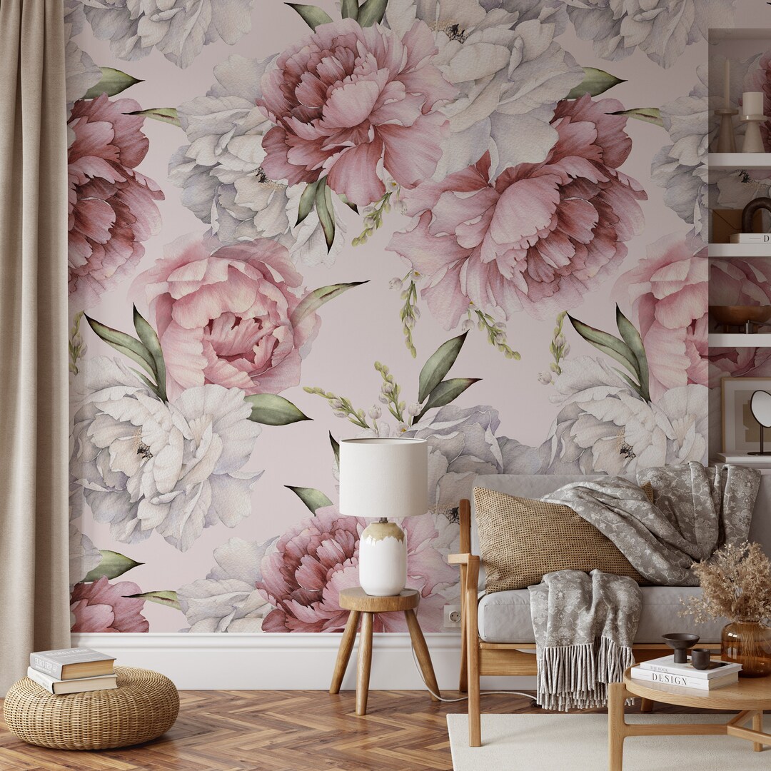Peel and Stick Wallpaper Peony Wallpaper Botanical Wallpaper Large