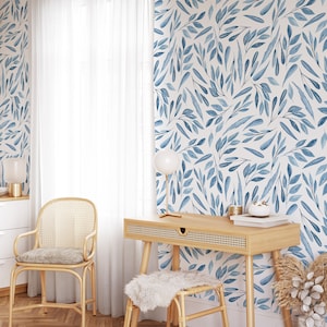 Peel and Stick Wallpaper Blue Wallpaper Removable Wallpaper Floral Blue Floral Nursery Wallpaper Botanical Mural Blue Floral Wallpaper