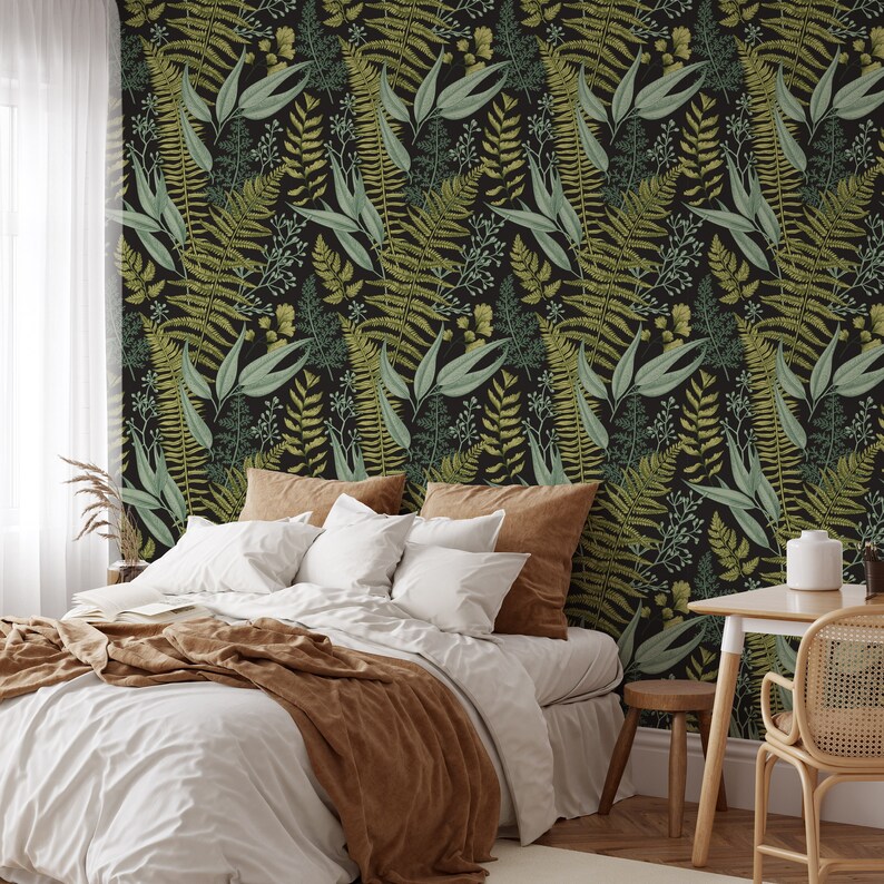 Botanical Greenery Peel and Stick Wallpaper Removable Etsy