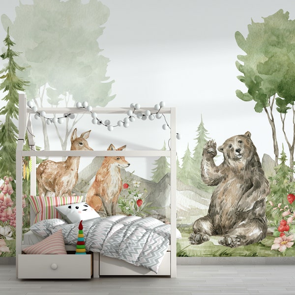 Woodland Wallpaper Peel and Stick - Etsy