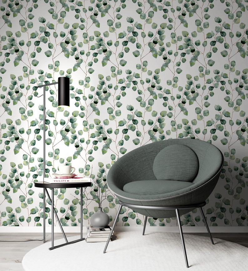 Removable Wallpaper Botanical Wallpaper Eucalyptus Wallpaper Etsy