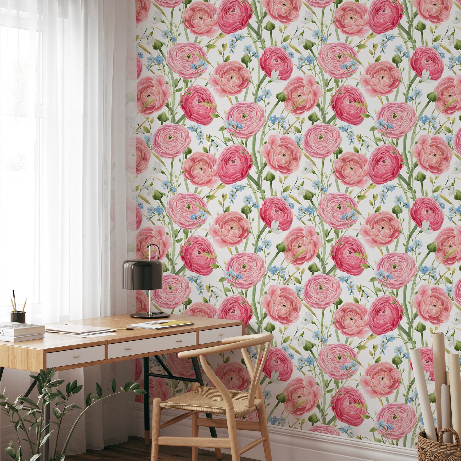 Wallpaper Mural Peel and Stick Wallpaper Pink Wallpaper - Etsy