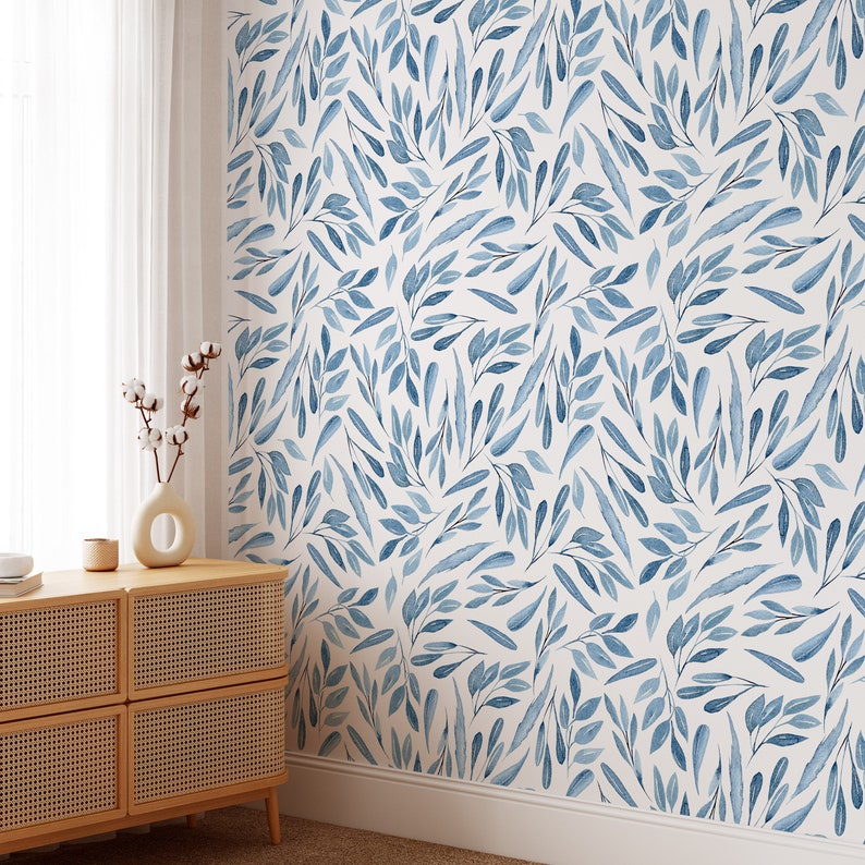 Peel and Stick Wallpaper Blue Wallpaper Removable Wallpaper Etsy