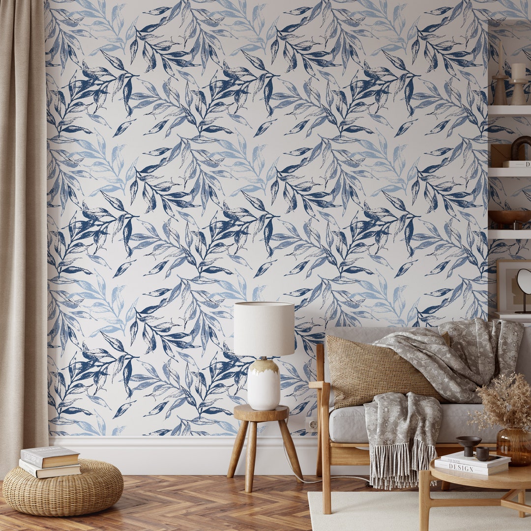 Peel Stick Wallpaper Blue Wallpaper Blue Removable Wallpaper Floral