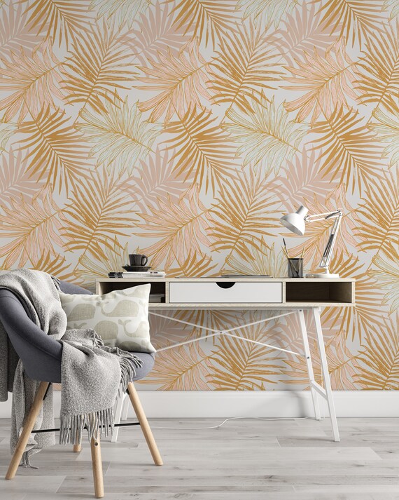 Peel and Stick Wallpaper Yellow Tropical Wallpaper Contact | Etsy
