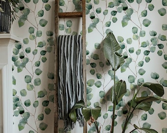 Removable Wallpaper Botanical Wallpaper Eucalyptus Wallpaper Peel and Stick Wallpaper Eucalyptus Wall Mural Watercolor Green Wallpaper