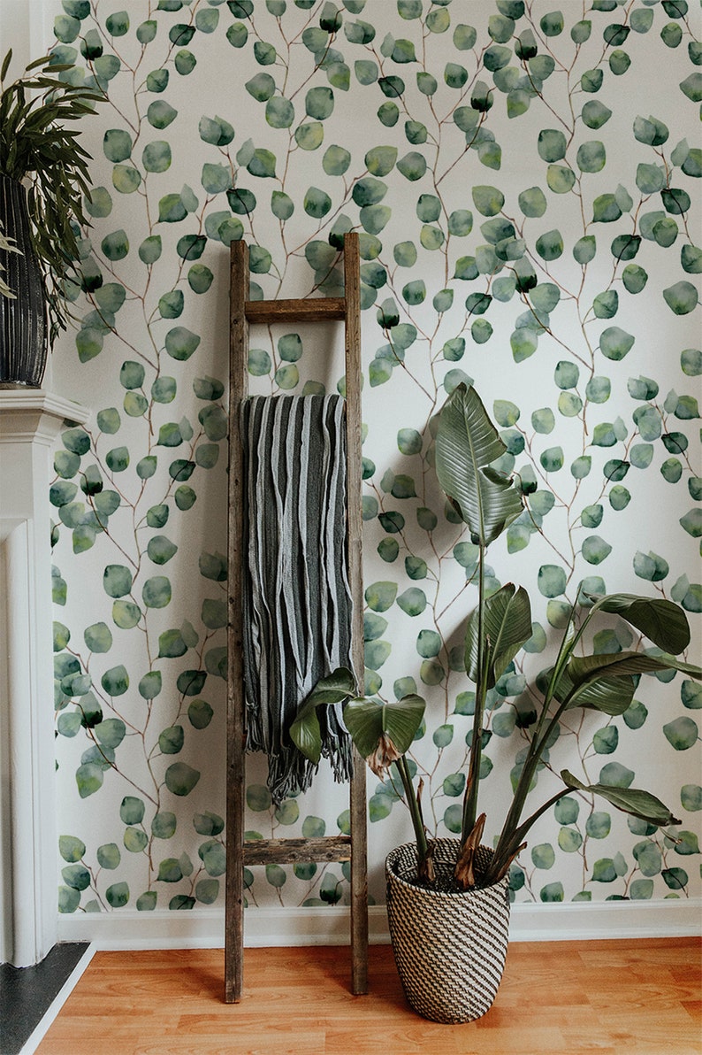 Removable Wallpaper Botanical Wallpaper Eucalyptus Wallpaper Etsy