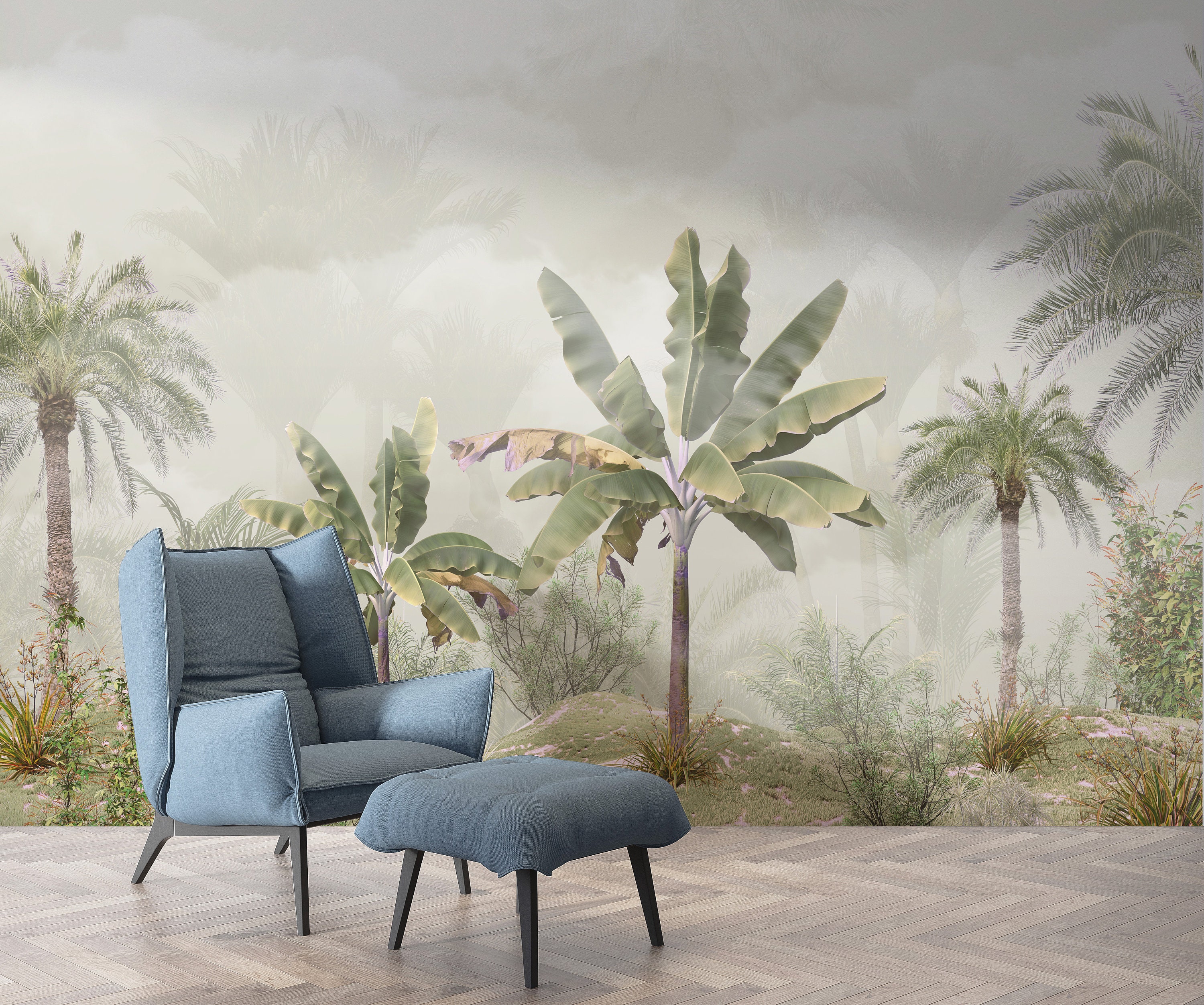 NextWall Blue Palmetto Palm Peel and Stick Removable Wallpaper  205 in W  x 18 ft L   31758200