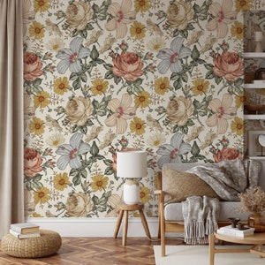 Peel and Stick Wallpaper Removable Wallpaper Floral Wallpaper Vintage Wallpaper Elegant Wallpaper Vintage Floral Mural Wallpaper Floral