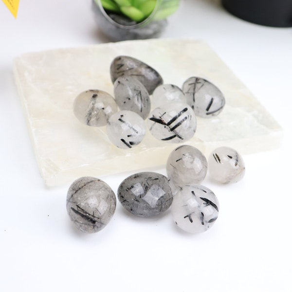 HIGH QUALITY Black Tourmalated Quartz Tumble |  Black Tourmalated Quartz Tumbled | Black Tourmalated Quartz Tumbles