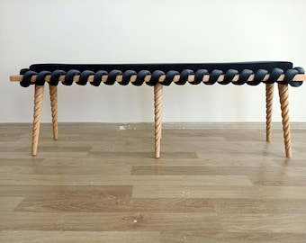 Mid Century Modern Long Bench, Anthracite Cross Wavy Velvet Fabric Bench, Double Seat Bench, Livingroom bench,  Unique Ottoman bench