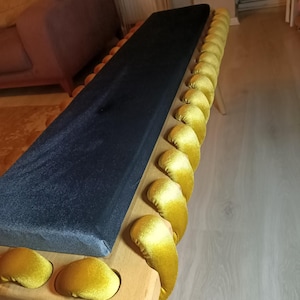 Bench, Ottoman anthracite in the middle and mustard yellow on the edges Cross Wavy Velvet Fabric Bench,  Double kitchen Seat Bench, Entrance