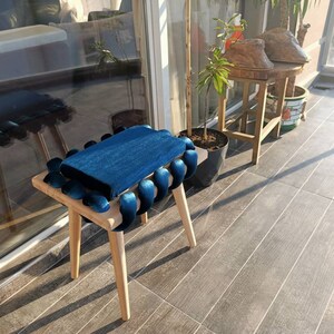 Ottoman Stool in Turquoise Cross Wavy Velvet Fabric, stool, Living room stool, Design Stool, Office furniture, Birthday gift, Woven Chair image 4