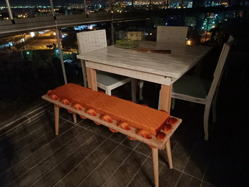 Long Bench, Wooden Orange Straight Wavy Velvet Fabric Bench, garden furniture, Ottoman bench, bedroom bench, entrway living room bench image 5